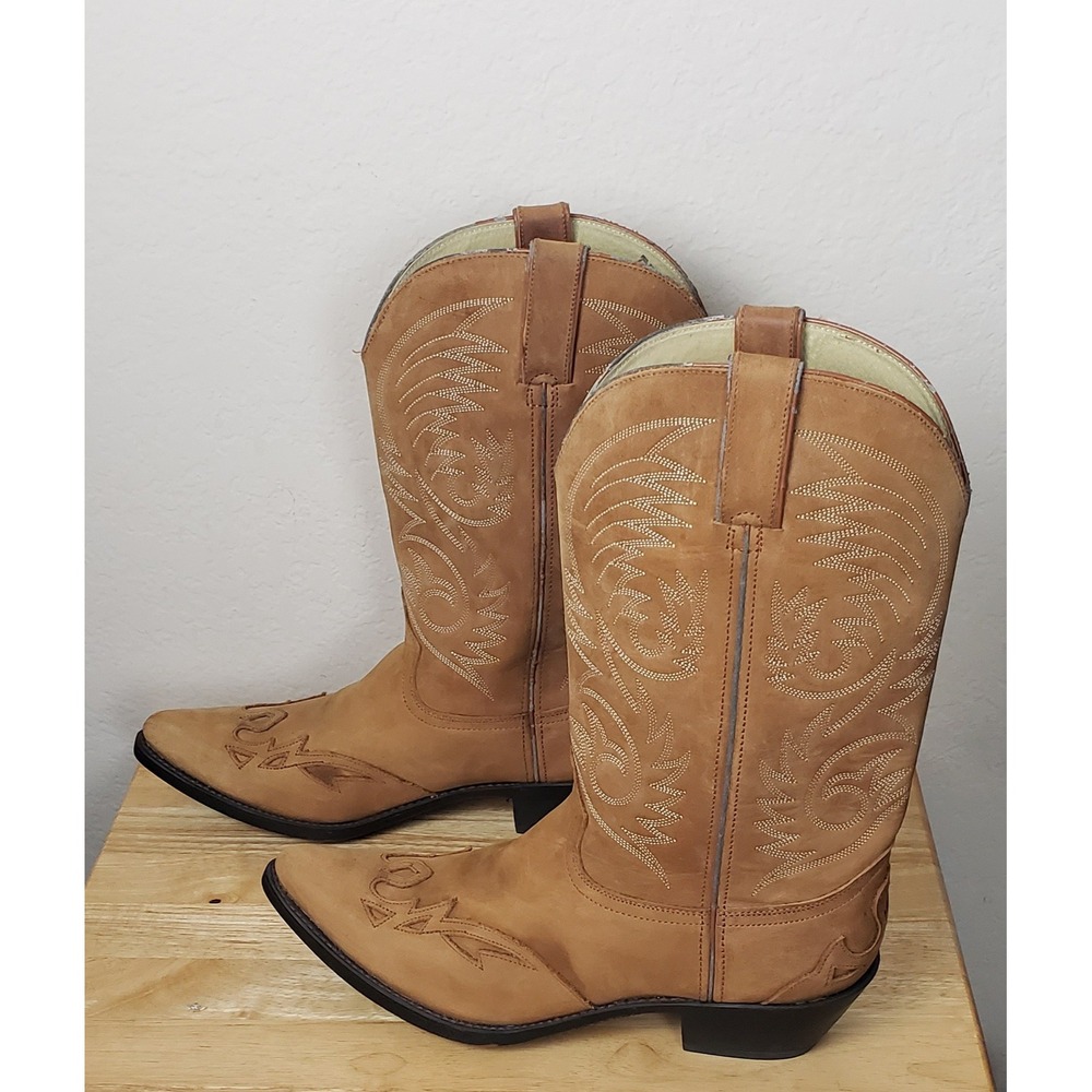 Durango Tan Leather Western Cowboy Boots Pointed Toe Stitched Womens 10D Rodeo